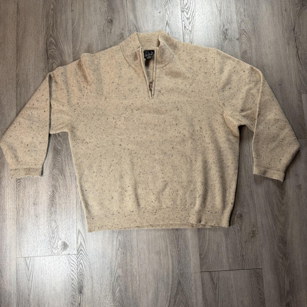 Jos. A. Bank Sweater Mens 2XL Beige Lambswool 1/4 Zip Mock Neck Knit Pullover